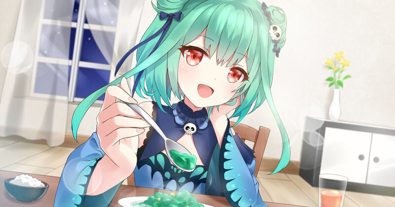 Green-haired Girl Eating — Blue