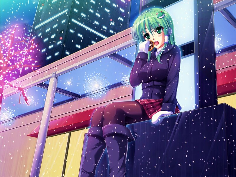 Green-haired Girl Eating Donut