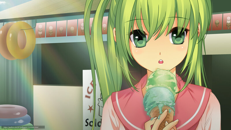 Green-haired Girl Eating Ice Cream — Green