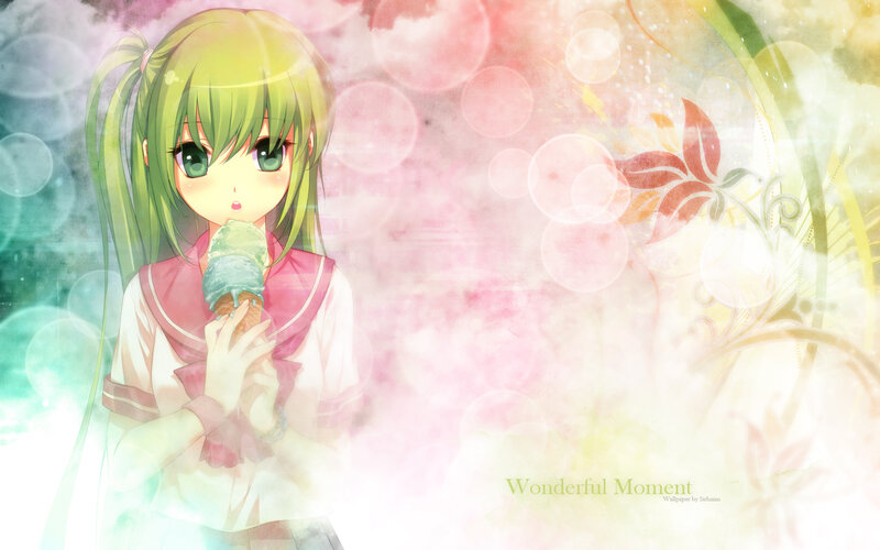 Green-haired Girl Eating Ice Cream — Pink