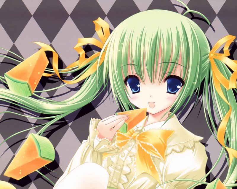 Green-haired Girl Eating Melon — Green