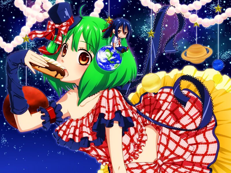 Green-haired Girl Eating Pastry