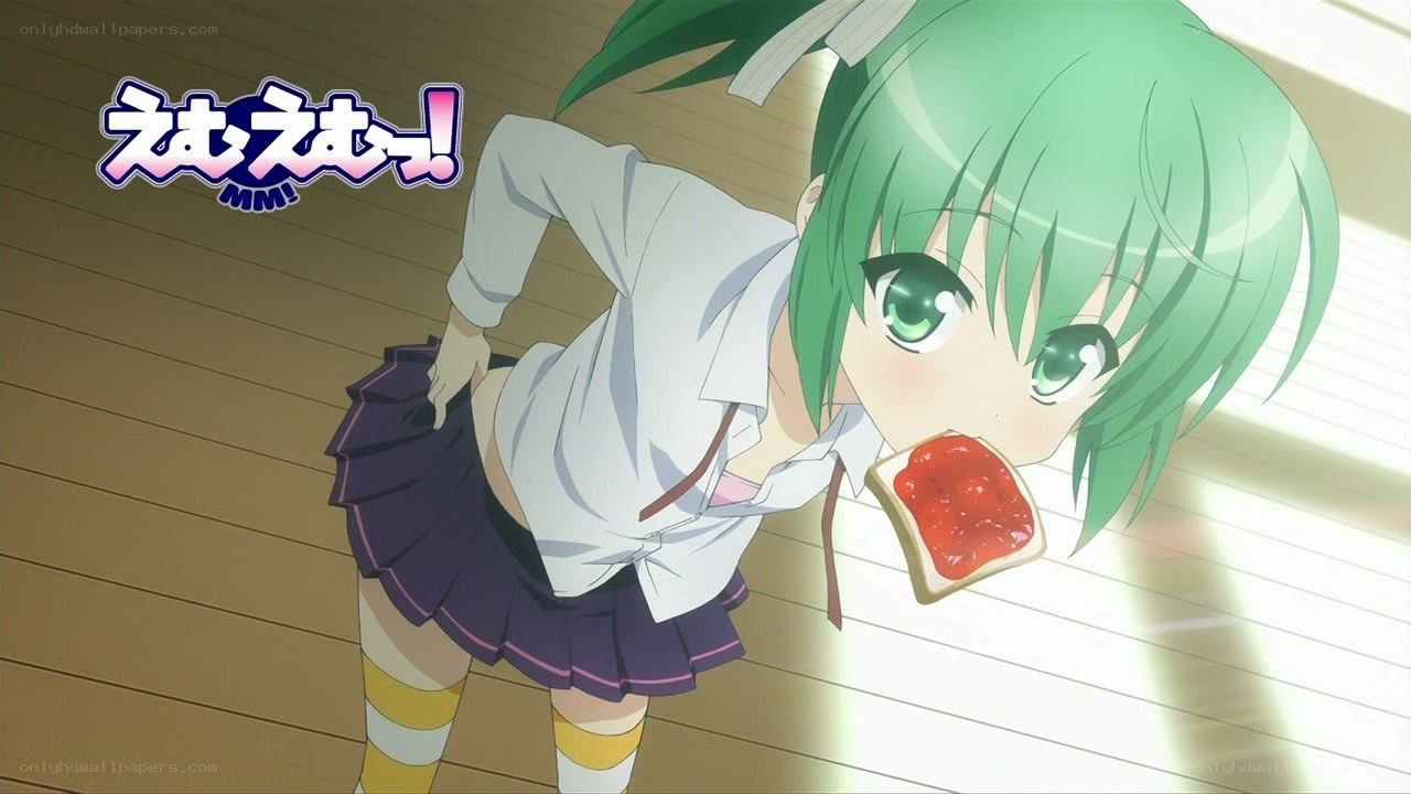green-haired girl eating toast