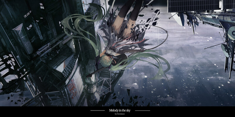 Green-haired Girl Falling — Gray