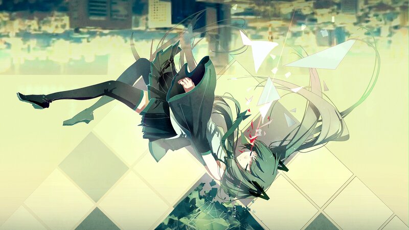 Green-haired Girl Falling — Green
