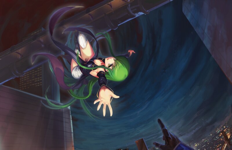 Green-haired Girl Falling