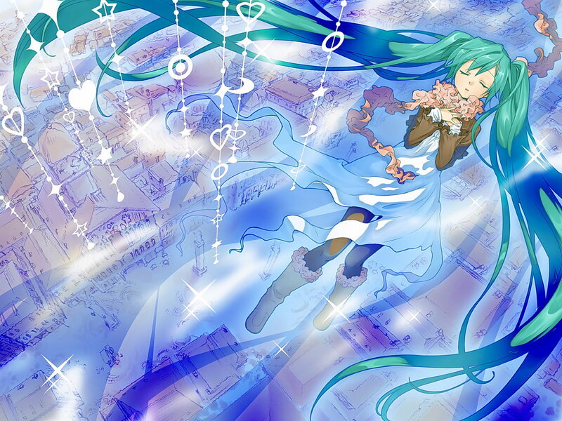 Green-haired Girl Floating — Blue, Dreamy