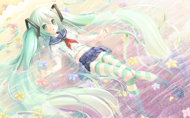 Green-haired Girl Floating — Green