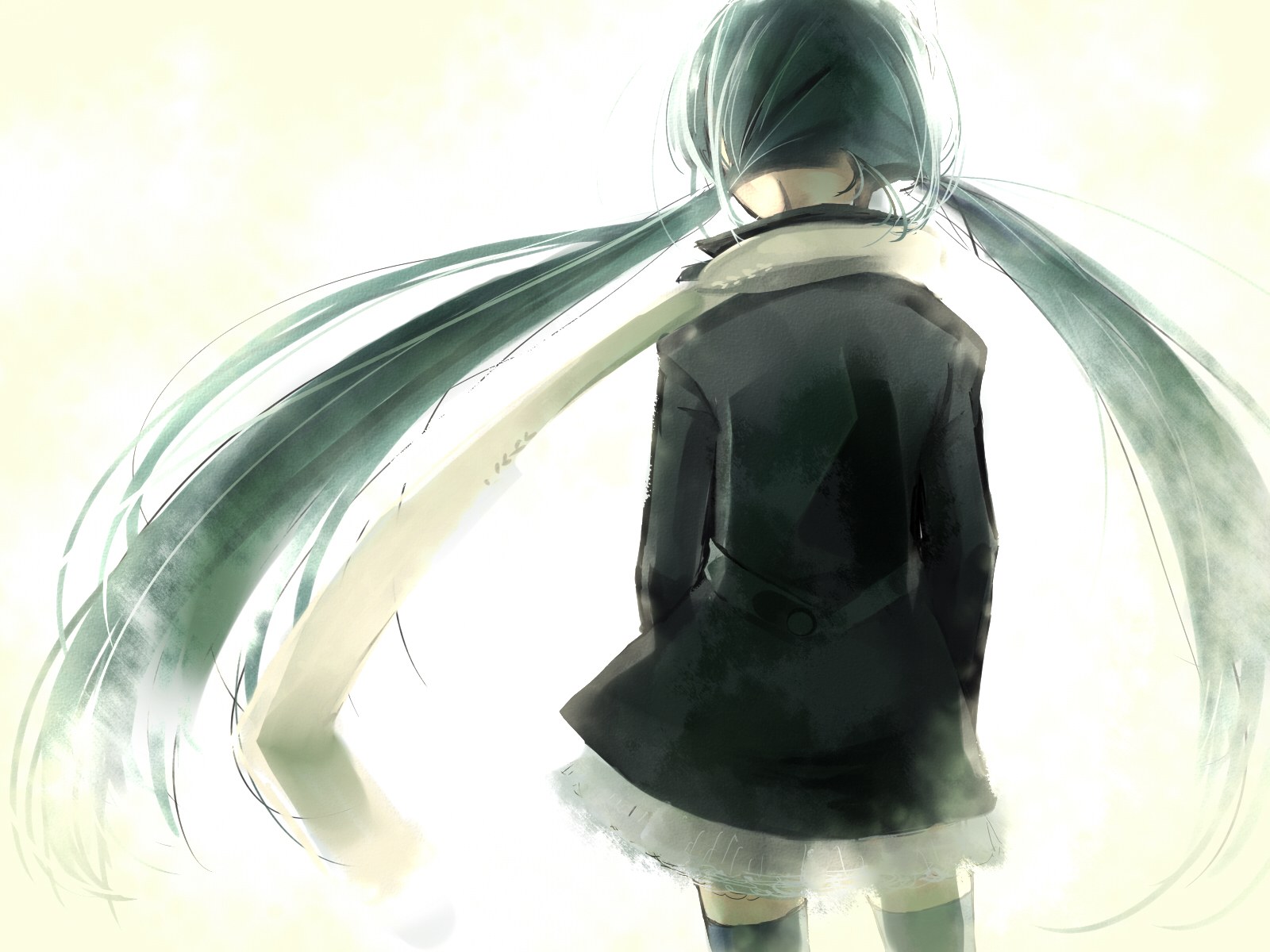 green-haired girl from behind