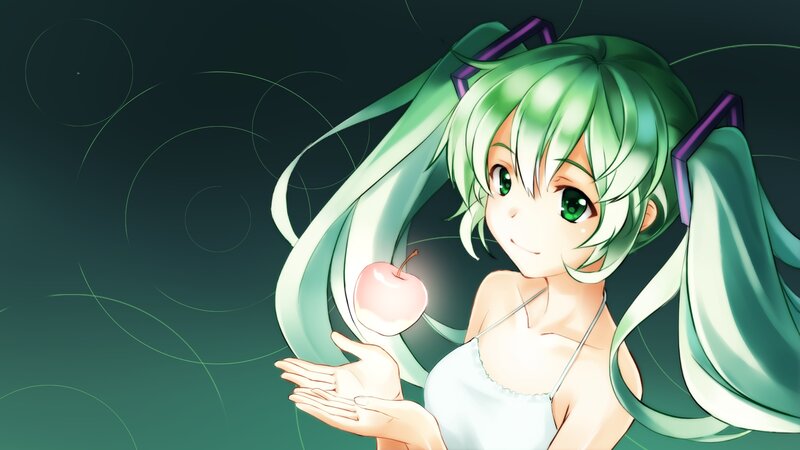 Green-haired Girl Holding Apple