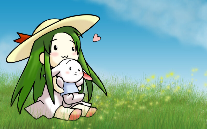 Green-haired Girl Holding Bunny