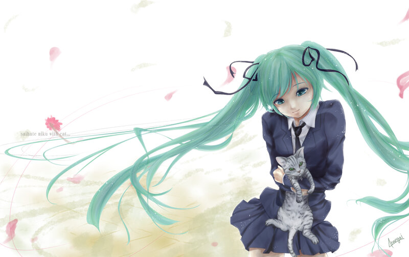 Green-haired Girl Holding Cat