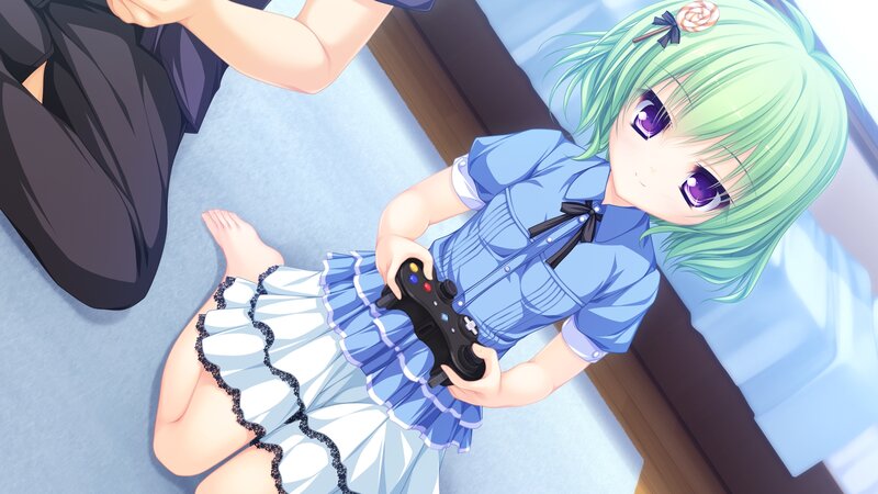 Green-haired Girl Holding Controller