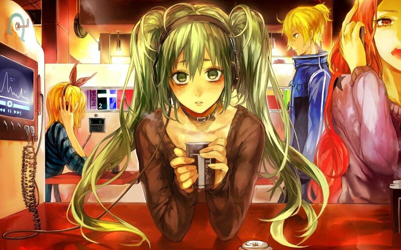 Green-haired Girl Holding Cup — Red, Calm, Night