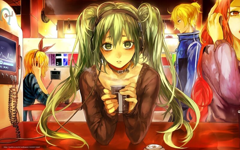 Green-haired Girl Holding Cup — Red, Calm