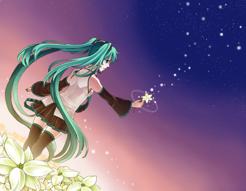 Green-haired Girl Holding Flower