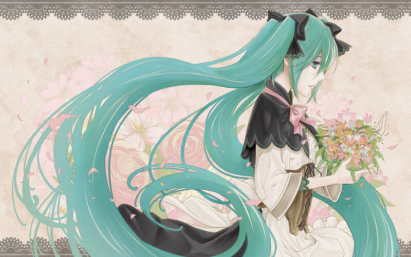 Green-haired Girl Holding Flowers — Teal
