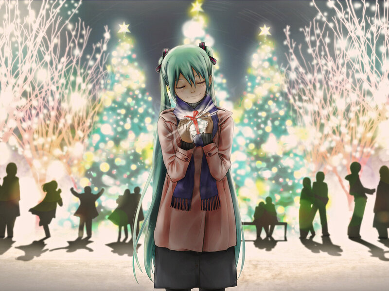 Green-haired Girl Holding Gift — Green