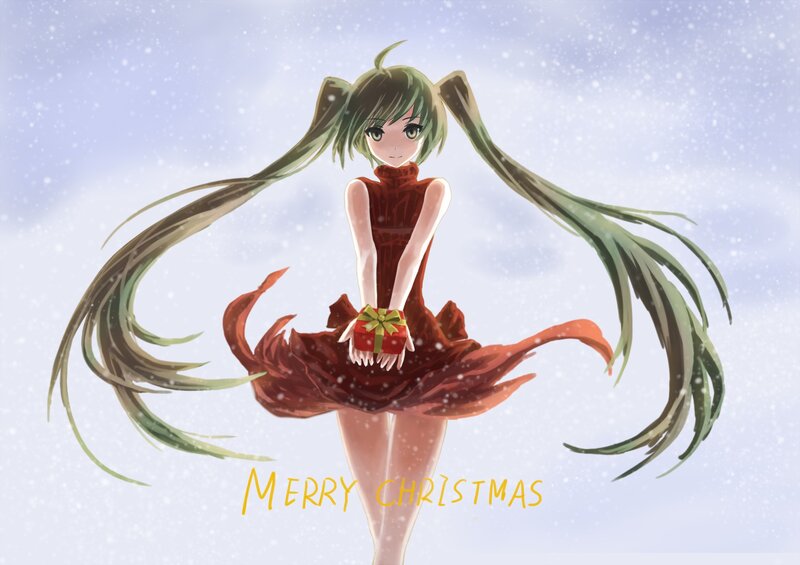 Green-haired Girl Holding Gift — Red, Festive, Winter