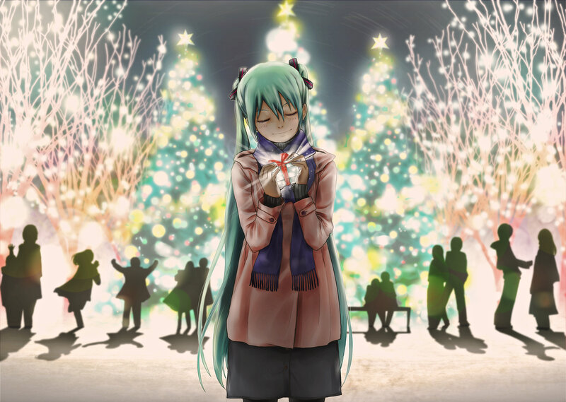 Green-haired Girl Holding Gift