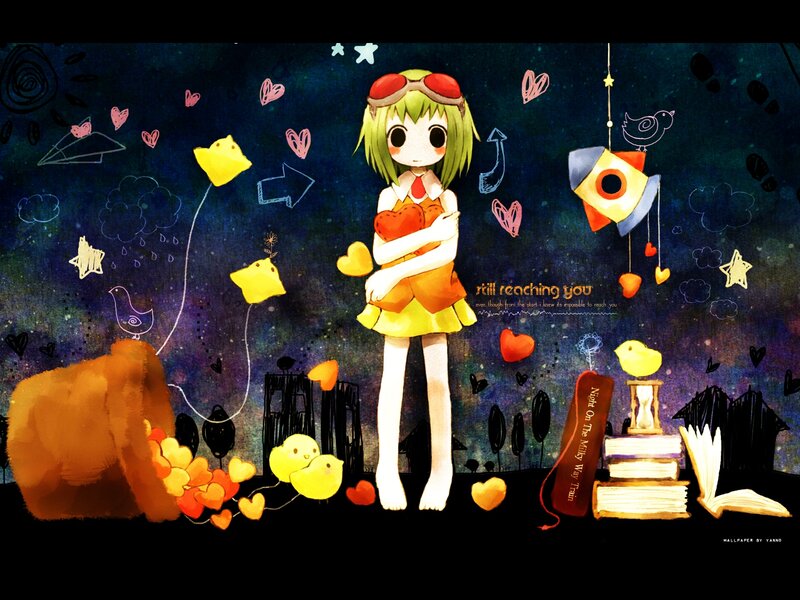 Green-haired Girl Holding Hearts