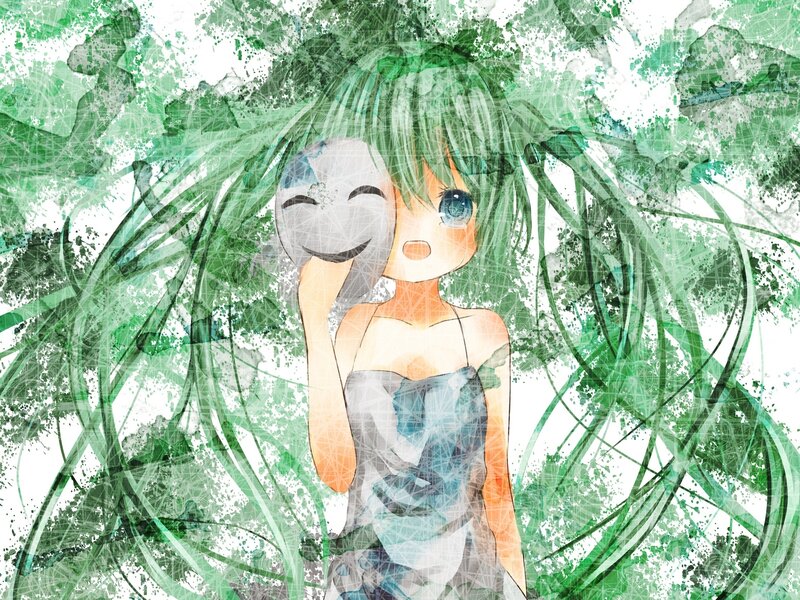 Green-haired Girl Holding Mask — Green
