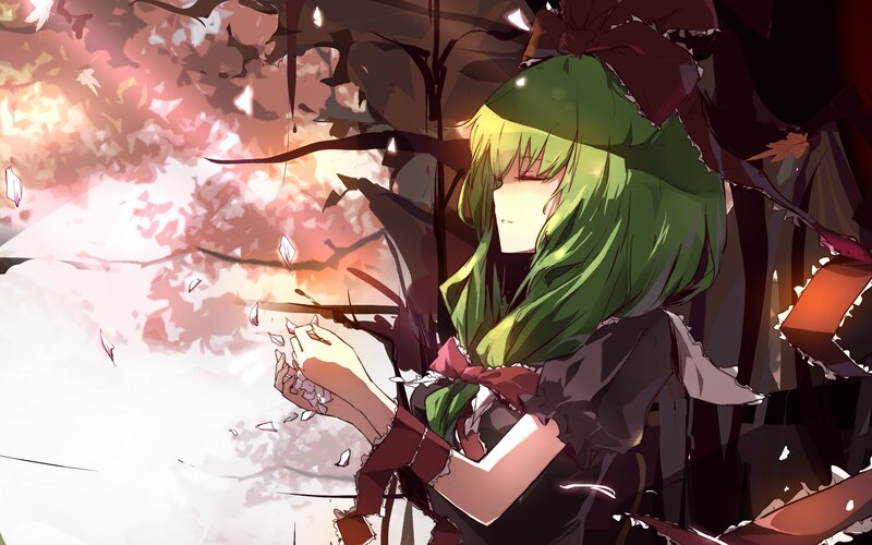 Green-haired Girl Holding Petals