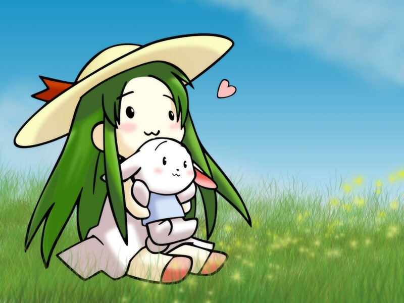 Green-haired Girl Holding Rabbit