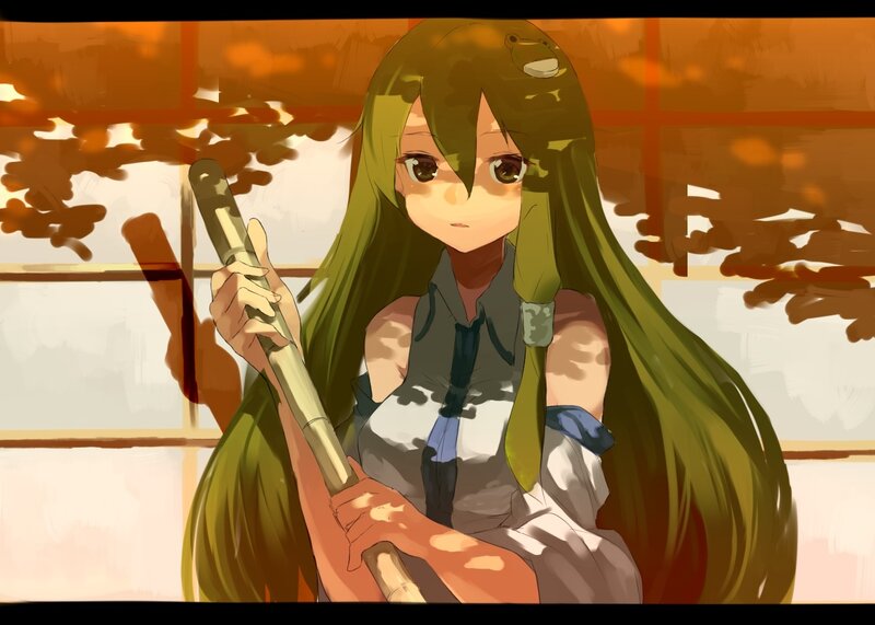 Green-haired Girl Holding Staff — Green