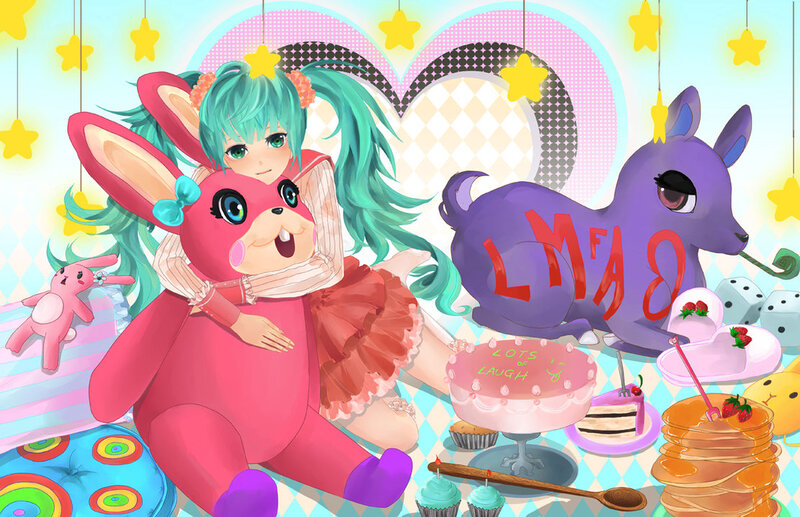 Green-haired Girl Hugging Bunny