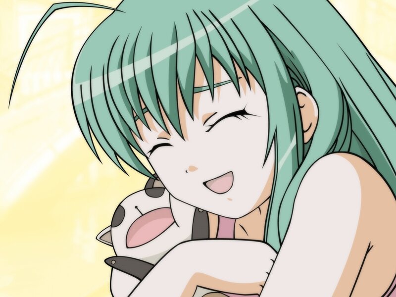 Green-haired Girl Hugging Cat