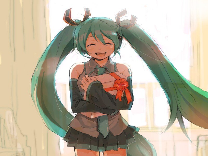 Green-haired Girl Hugging Gift
