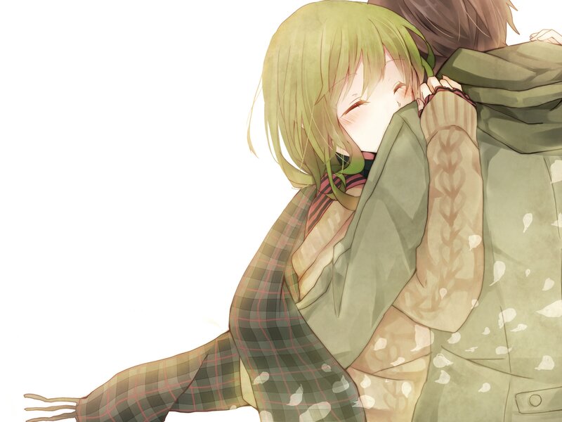 Green-haired Girl Hugging — Green, Peaceful