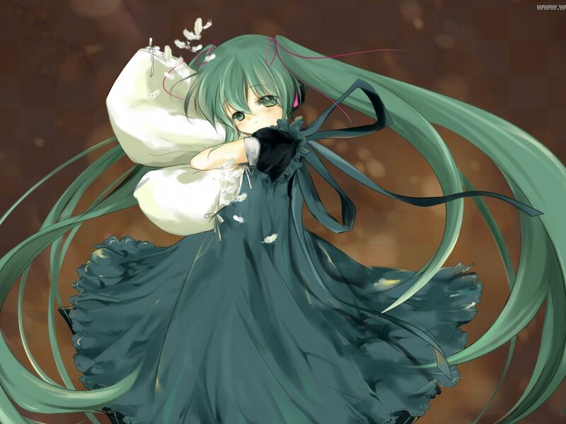 Green-haired Girl Hugging Pillow — Green, Calm