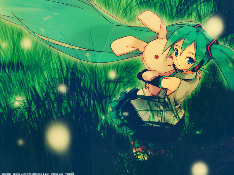 Green-haired Girl Hugging Rabbit