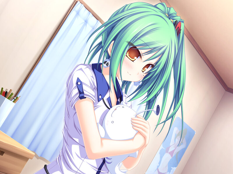 Green-haired Girl Hugging Toy — Green