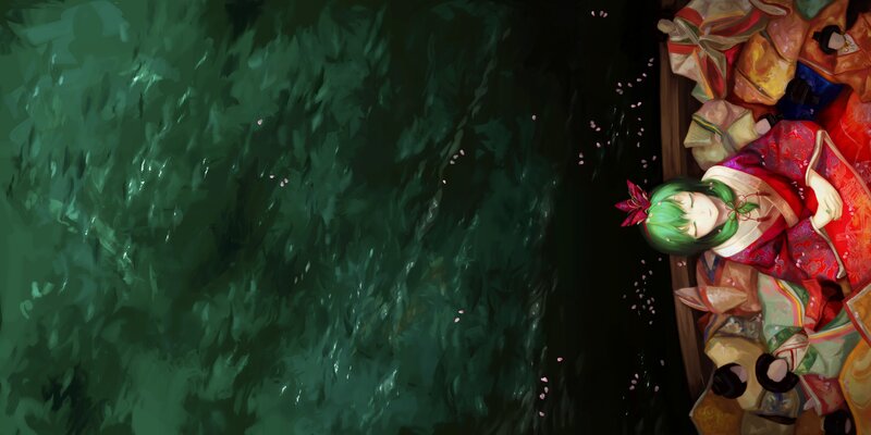 green-haired girl in a boat