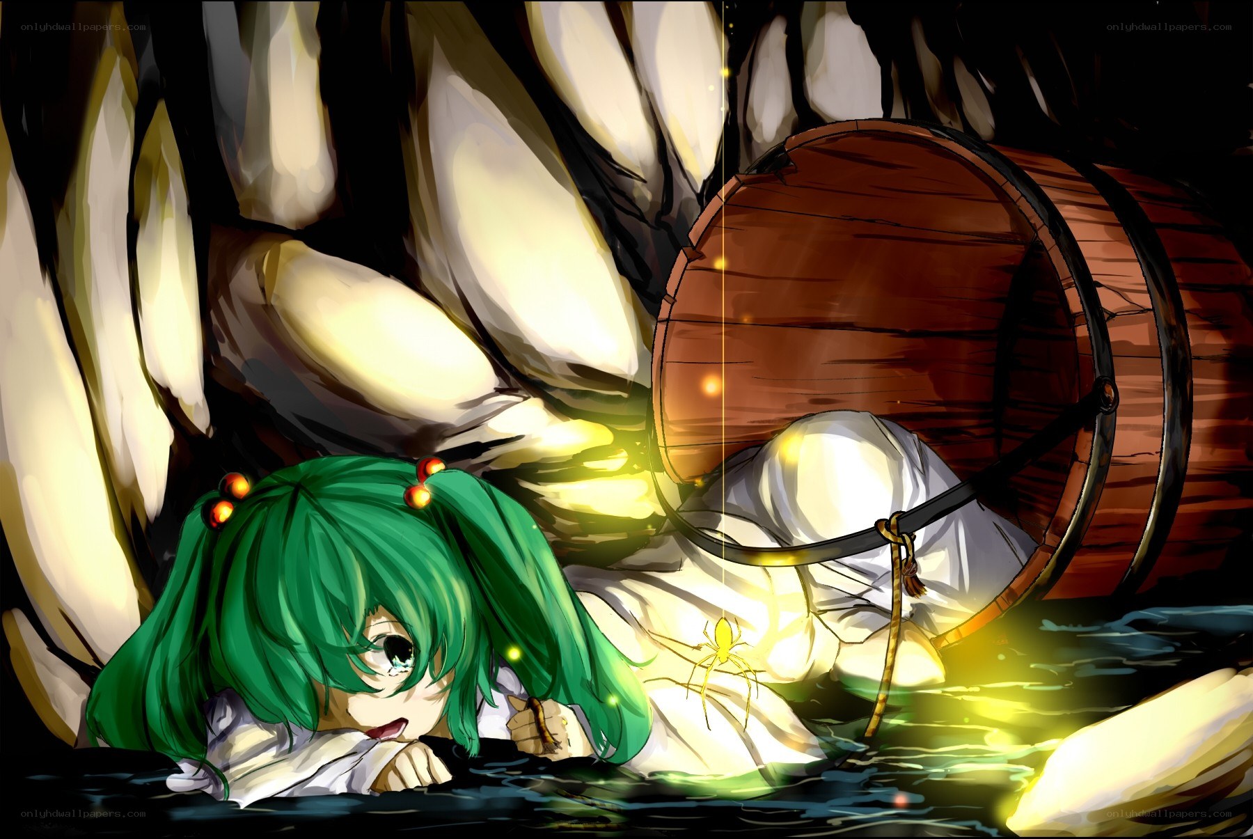 Green-haired girl in a cave
