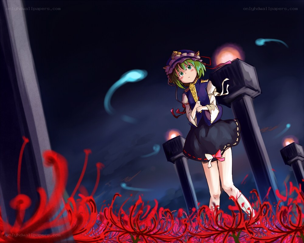 Green-haired girl in a dark field