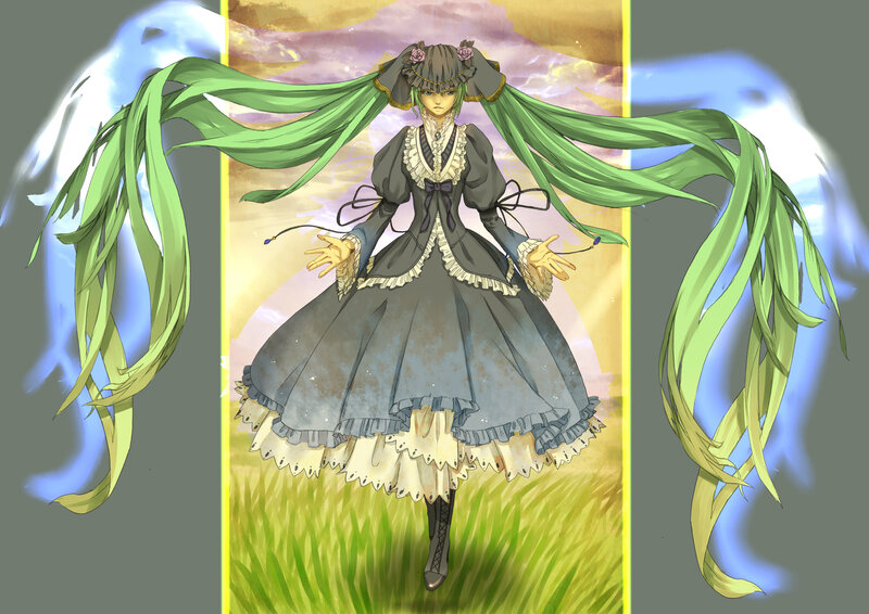 green-haired girl in a dress
