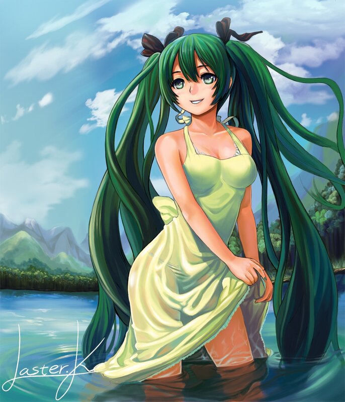Green-haired girl in a dress