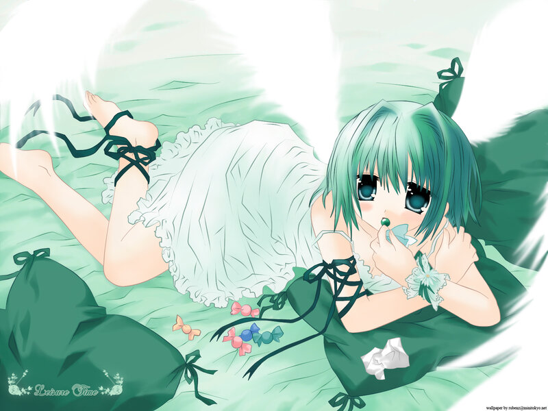 green-haired girl in a dress