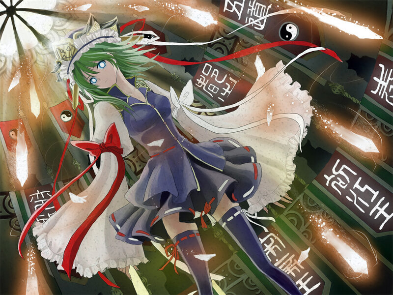 Green-haired girl in a dynamic pose