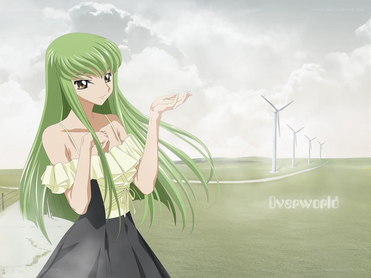 green-haired girl in a field