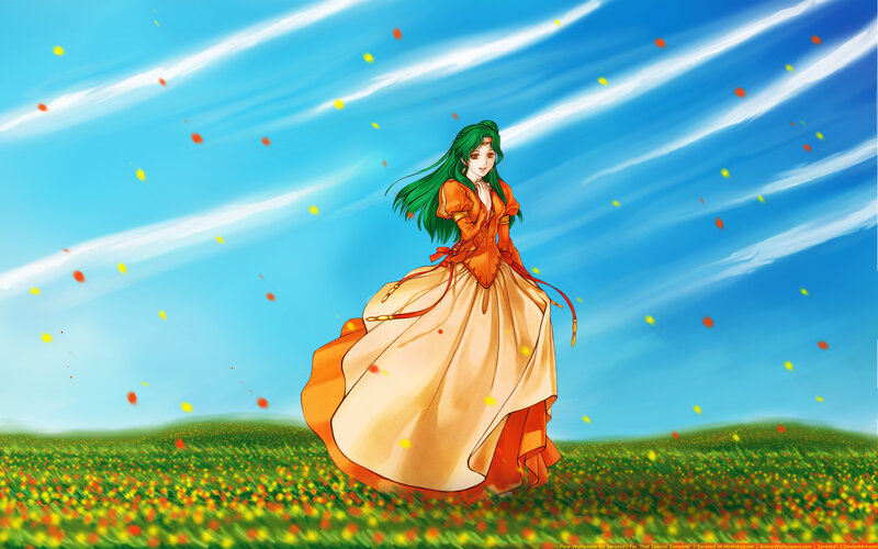 Green-haired girl in a field