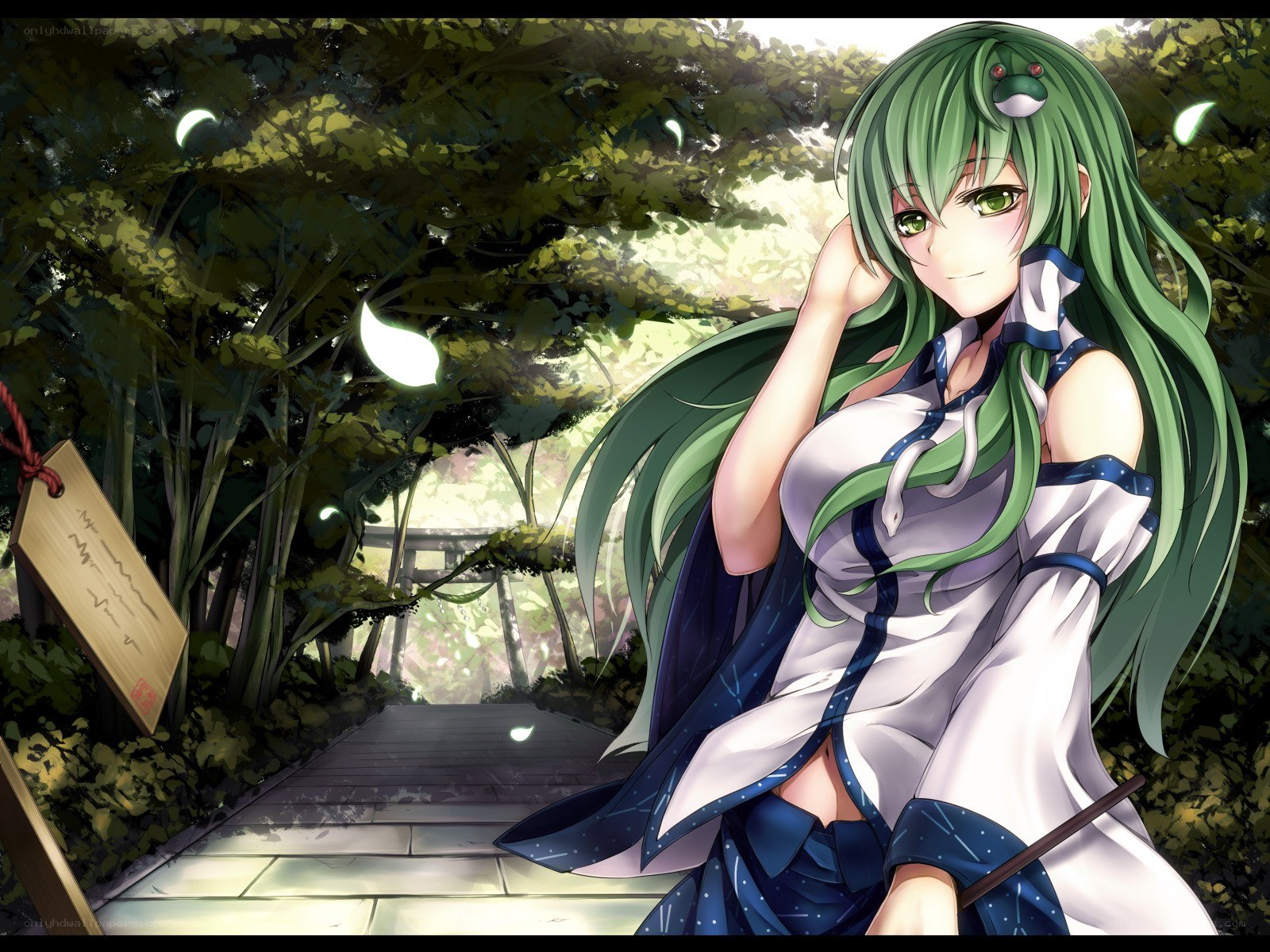 Green-haired girl in a forest