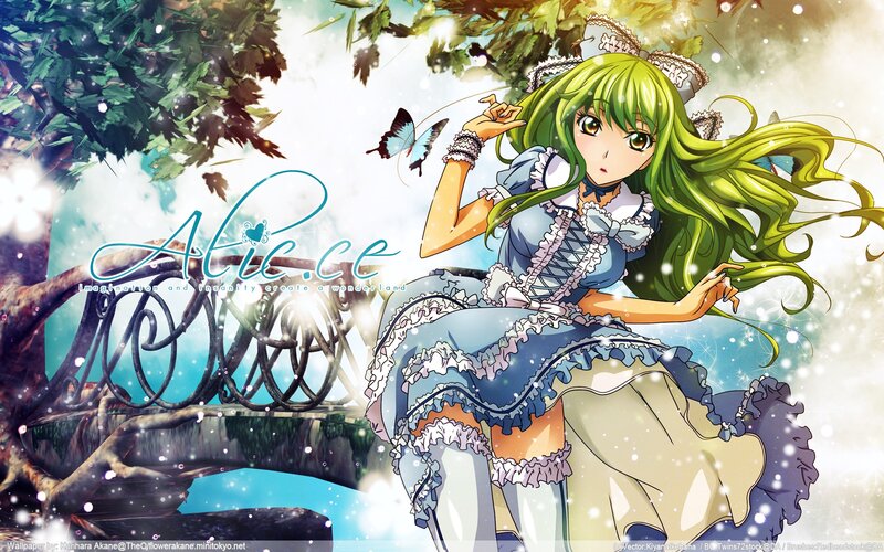 green-haired girl in a garden