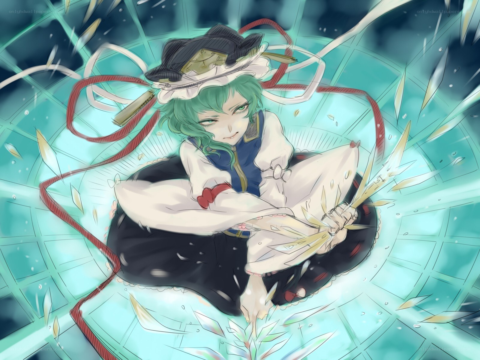 green-haired girl in a magical vortex