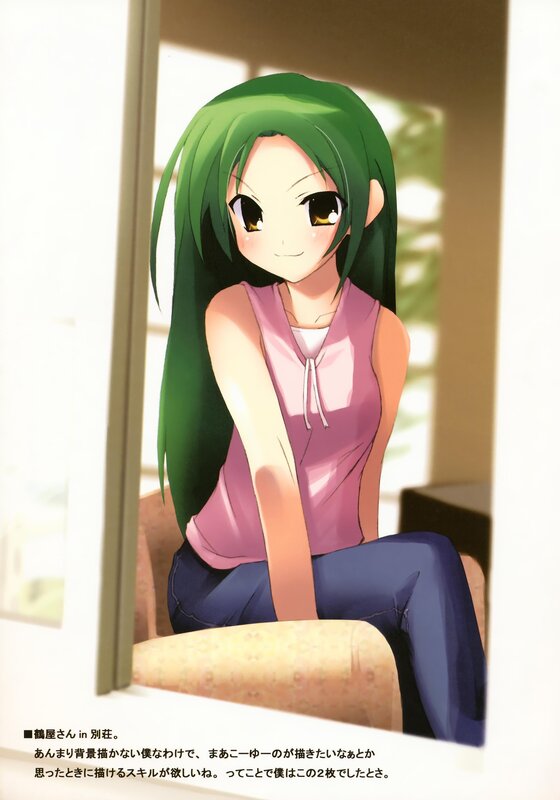 Green-haired girl in a pink top