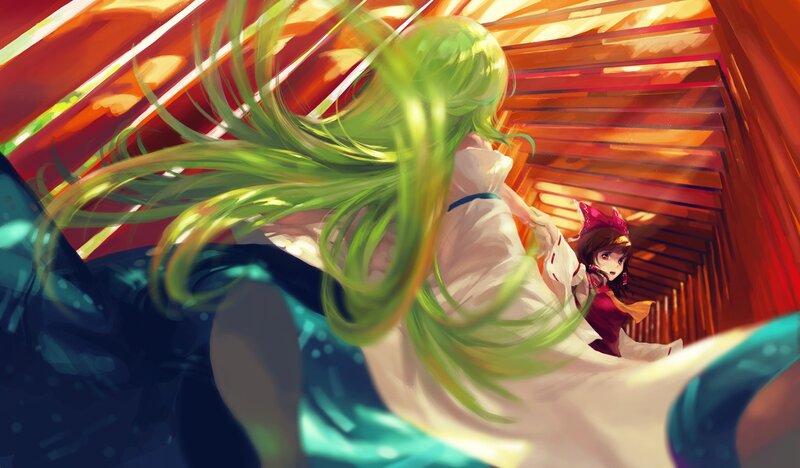Green-haired girl in a tunnel